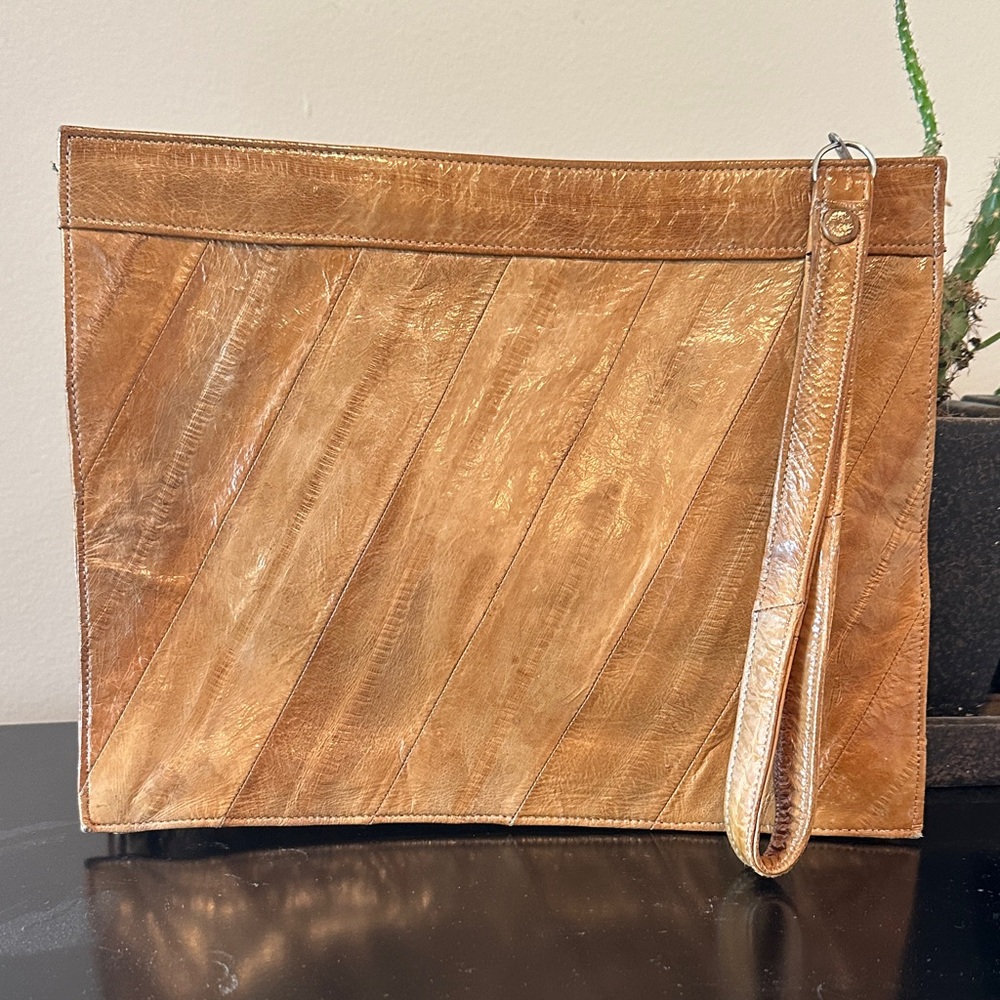 Eel Leather Vintage Clutch Elegant Tan Bag